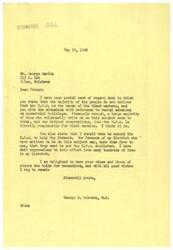 ["Mr. George Schwabe received a postal card from Mr. George Haris discussing the belief that the O.P.A. is responsible for black markets and the decision to extend it to help farmers. Schwabe mentions that many people believe the O.P.A. is causing black markets, while farmers in his district want it abolished. He appreciates differing views and states his position on the matter."]