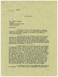 ["The document from George B. Schwabe, a member of the House of Representatives, responds to a resolution passed by the Veterans of Foreign Wars Post in Vinita, Oklahoma, in support of the Office of Price Administration (OPA). Schwabe defends his opposition to the OPA, citing feedback from constituents and emphasizing the importance of following their wishes. He acknowledges the differing opinions but also emphasizes the importance of maintaining friendship despite disagreements. The resolution from the VFW Post highlights concerns about the impact of lifting price controls on veterans who are benefiting from the G.I. Bill. It urges support for the OPA to ensure economic stability and help war-ravaged countries recover."]