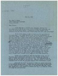 ["The sender of the letter is responding to a telegram from Mr. John W. Warner, who voted for the sender two years ago but is now hesitant to do so again unless the sender takes action against the O.P.A. The sender explains that he has always been against the O.P.A. and other New Deal policies, and has consistently voted in line with his campaign promises. He acknowledges that Mr. Warner has the right to his own views, but also expresses his own views on the matter. The sender emphasizes that the responsibility for current issues lies with the majority in Congress who support the New Deal policies."]
