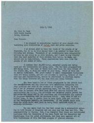 ["The document is a response to Mr. Fred E. Ward's request for the restoration of O.P.A. rent and price controls. The writer acknowledges receiving the request but states that the majority of constituents are against the resurrection of O.P.A. The writer criticizes the O.P.A. officials and salaried people for pressuring Congress to continue O.P.A. for their own benefit. The writer also mentions that there are red-blooded Americans who are against the New Deal program of planned economy. Lastly, a telegram from George B. Schwabe urges for positive action in restoring O.P.A. rent and price controls to protect the middle class Americans."]