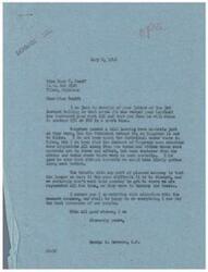 ["Miss Mary E. Rueff wrote to Senator George B. Schwabe expressing concern over her landlord increasing her rent by 20% since the veto of the OPA. She requested government rental control until the housing shortage is resolved. Senator Schwabe responded, explaining that Congress passed a bill to maintain rent controls, but it was vetoed by the President. He expressed concern about the difficulties of discarding a planned economy and assured Miss Rueff that he is monitoring the situation closely."]