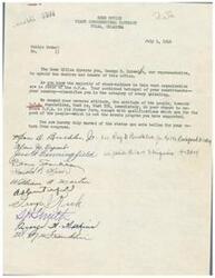 ["The document is a directive from the Home Office to George B. Schwabe, a representative in the First Congressional District of Tulsa, Oklahoma. The directive is to uphold the desires and tenets of the office, specifically regarding the support of the O.P.A. regulations. Schwabe is warned to reverse his attitude and support the O.P.A. in its former form, as demanded by the majority of stockholders."]