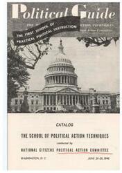 ["The document is about a political action guide being conducted by the National Citizens Political Action Committee in Washington, D.C. from June 26-29, 1946. The guide aims to provide instruction on political action techniques."]