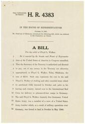 ["This bill, introduced in the House of Representatives in 1945, seeks to provide relief to Floyd L. Walker by authorizing the Secretary of the Treasury to pay him $210 for clothing and essential items he purchased while interned in Sweden and turned over to the International Red Cross for delivery to prisoner-of-war camps in Germany. Walker, a former first lieutenant in the United States Army, was part of a crew of a bomber that landed in Sweden during military operations over Germany in May 1944."]