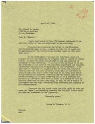 ["The document is a response to Mr. Edward B. Massie's request for support on HR 5494, a bill related to his military record and medical attention in 1918. The sender, George B. Schwabe, advises against forwarding the letter to the President as it may not reach him personally and emphasizes the separation of powers between the Executive and Legislative branches of government. Schwabe expresses his willingness to support Massie's case before the Committee on Pensions and keep him informed on any updates."]