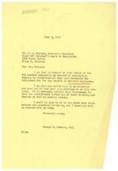 ["Mr. Penrose of Local 457 International Association of Machinists in Tulsa, Oklahoma, sent a letter to Congressman George B. Schwabe requesting his support for legislation to improve the Railroad Retirement Act for the benefit of railroad employees. The document outlines specific changes they are advocating for, such as eliminating age restrictions for pensions and providing a minimum monthly pension for machinists. Congressman Schwabe responds positively, stating he will be on the alert for these matters and hopes Mr. Penrose will be pleased with his vote."]
