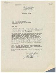 ["The author, John L. Dunn, is writing to Honorable  George B. Schwabe to thank him for sending copies of the Railroad Retirement act. The local Brotherhood of Railroad Trainmen is requesting a reduction in years of service required for pension eligibility. The bill has been reported out of committee and is awaiting consideration by the house. Dunn wishes Schwabe and his family well."]