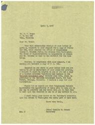 ["The document acknowledges receipt of a request for a copy of Public Law 162 from Mr. W.P. Grant, who is seeking an adjustment to his claim for pension. The document includes the sending of the requested document and also provides additional information in the form of a booklet on the Railroad Retirement Act. The Congressman is currently out of Washington but will be informed of the letter upon his return. The document expresses willingness to help and encourages Mr. Grant to reach out for further assistance."]