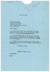 ["The document is a letter from George B. Schwabe, M.C. to Mr. John L. Dunn, Secretary-Treasurer of the Brotherhood of Railroad Trainmen No. 881, in response to Dunn's request for three copies of the proposed legislation on the Railroad Retirement measure. Schwabe encloses three copies of H.R. 1362 and a report from Mr. Barkley, and assures Dunn that it is a pleasure to serve him."]