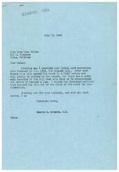 ["Miss Anna Gena Ballou wrote to George B. Schwabe expressing her interest in H.R. 1362, the Crosser Bill. Schwabe responded, mentioning that the bill passed the House but will likely be amended in the Senate. Ballou also mentioned another bill, HR1322, related to retirement benefits, and requested help for a carpenter named James R. Hauger."]