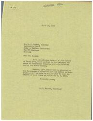 ["The document is a correspondence between B. B. Spears, Chairman of the Legislative Board of the Order of Railway Conductors, and A.L. Warren, Secretary to Congressman George B. Schwabe. Spears is requesting support for Senate Bill 293 and H. R. 1316, amendments to the Railway Retirement and Unemployment Insurance Act and Carrier Taxing Act, which he believes will be beneficial for postwar programs. Warren acknowledges the letter and assures that it will be directed to Congressman Schwabe upon his return to Washington."]