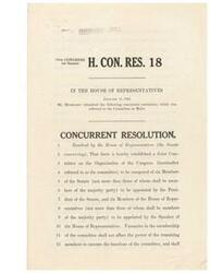 ["On January 11, 1945, Mr. Monroney submitted a concurrent resolution in the House of Representatives, establishing a Joint Committee on the Organization of the Congress. The committee would consist of six members from the Senate and six members from the House of Representatives, and would study and recommend improvements to the organization and operation of Congress. The committee would have the authority to conduct hearings, appoint experts, and report its findings and recommendations to Congress. The expenses of the committee would be split between the Senate and the House of Representatives."]