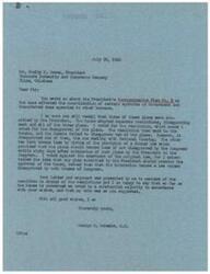 ["The document is a letter from George B. Schwabe, a member of Congress, to Shelby H. Green, President of Insurers Indemnity and Insurance Company, discussing the President's Reorganization Plan No. 2. Schwabe voted for the resolution disapproving the plan, which transferred the functions of the United States Employees Compensation Commission to the Federal Security Agency. Schwabe believes that the administration of the compensation acts should not be placed under the Federal Security Agency and requests that hearings be held on the matter. He asks for Green's assistance in contacting members of the committees to express opposition to the reorganization plan."]