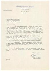 ["The document is from Bryce L. Twitty, the Administrator of Hillcrest Memorial Hospital, to Honorable George Schwabe, a House of Representatives member. Twitty expresses support for a $2,500 expenditure for Congressmen, stating that it is necessary due to the increased cost of living and demands on representatives. Twitty recommends that Schwabe vote for the expense account and expresses appreciation for his work in Washington."]