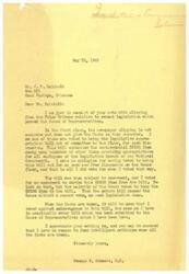 ["The document is a response from Congressman George B. Schwabe to a constituent regarding a controversial $2500 item in a legislative appropriation bill. Schwabe explains that he voted to bring the bill for open discussion but later voted against the $2500 item. The document also criticizes Congressmen for giving themselves a tax-free expense allowance and mentions how Oklahoma representatives voted on the issue. Lastly, there is mention of the timing of the salary grab in relation to a bond sale campaign."]