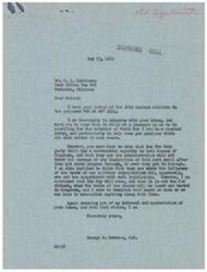 ["The document is from Mr. G.L. Hackleman to Congressman George B. Schwabe, urging him to support a proposed \"60 at 60th Bill\" which would provide pensions for World War I veterans who have reached sixty years of age. Schwabe expresses sympathy for the idea but notes that the New Deal party in Congress may not support the legislation. Hackleman emphasizes the need for assistance for veterans and urges Schwabe to champion the cause in Congress."]