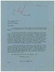 ["Mrs. Gordon Roberts wrote to Congressman George B. Schwabe asking for his help in getting the Townsend Bill on the floor of the House. Congressman Schwabe assures her that he has always advocated for old age pensions with only two qualifications, and that he will do what he can to help. However, he mentions that the New Deal crowd has a majority in both Houses of Congress and can pass or defeat any bill they choose. Congressman Schwabe expresses frustration with political \"pie-eaters\" and assures Mrs. Roberts that he will continue to support the cause of the aged."]