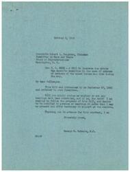 ["George B. Schwabe, a member of Congress, wrote to the Committee on Ways and Means regarding a bill he introduced to increase the estate tax exemption for members of the armed forces who died during the war. He requested information on any scheduled hearings and expressed his desire to offer testimony in support of the bill. The bill proposed increasing the exemption to $200,000 for individuals who died in active service during the war."]