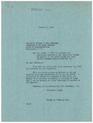 ["George B. Schwabe, a member of the House of Representatives, introduced a bill (H.R. 4064) to prohibit compulsory service in any occupation forces for members of the armed forces who served overseas during World War II. Schwabe wrote to Andrew J. May, the Chairman of the Committee on Military Affairs, asking about any scheduled hearings and expressing his desire to offer testimony in support of the bill. The bill exempts members of the Regular Military or Naval Establishment from this prohibition."]