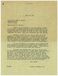 ["Congressman George B. Schwabe responds to a telegram from Mr. and Mrs. Garrett regarding their concerns about 18-year-old boys being placed in combat service with only 13-17 weeks of training. Schwabe expresses his opposition to this policy and mentions that he will continue to voice his protests. He also shares that his own son is in the army and that he sympathizes with all parents with sons in the conflict. Schwabe assures the Garretts that he will insert a well-written letter on the subject in the Congressional Record."]