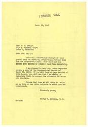 ["Mrs. Lally wrote a postal card to George B. Schwabe on March 26, 1945, requesting a better deal for 18-year-old boys. Schwabe acknowledges receipt of the card and informs her that he is working to correct the situation. He also sends her a copy of the Congressional Record from March 27, 1945. Schwabe encourages Lally to continue writing to him on this or any other subjects of interest."]