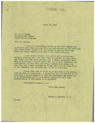 ["The document is from Mr. M.J. Kirwan to Congressman George B. Schwabe expressing concerns about sending 18-year-old boys into combat without sufficient training. Kirwan believes that young men in this age group are not mature enough to consider their own safety and should receive at least eight months to one year of training before being deployed to the front lines. He suggests that older, more experienced soldiers should be used for combat duty instead. Schwabe responds, agreeing with Kirwan's views and stating that he will continue to protest against the policy of sending young boys into combat with inadequate training. Schwabe encourages Kirwan to continue writing to him with any important issues."]