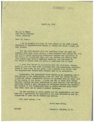 ["The document is a letter from George B. Schwabe, M. C. to Mr. L. A. Swain, thanking him for his support in opposing the Army's policy of sending 18-year-old boys into combat duty without adequate training. Schwabe mentions that he personally took up the matter with the President and that the Senate has passed a bill amending the Selective Service Act to limit placing 18-year-old boys in combat service until after they have had at least 6 months' training. Schwabe expresses appreciation for Swain's contribution and cooperation and credits him for the successful outcome. The document also references a previous letter from Swain to Representative Daniel J. Flood, expressing opposition to the Army policy and offering support and signed petitions to assist in making a stand against it."]
