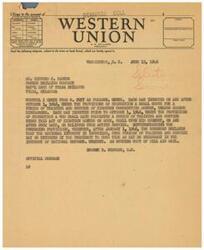 ["The document includes a telegram regarding a bill related to military service, specifically the Selective Training and Service Act of 1940. The bill aims to extend the Act until May 15, 1947, and includes provisions for the number of men in active training or service in the Army, Navy, and Marine Corps. It also includes clauses related to the extension of service periods and exemptions for individuals with dependent children. The document also includes a request for information on a draft bill from the Senate and House regarding the service of draftees."]