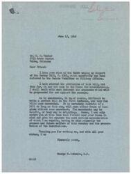 ["The document from George B. Schwabe to Mr. H. G. Texter acknowledges receiving a wire urging support for the Gurney Bill, S. 2303, which has not yet come to the House for consideration. Schwabe expresses the importance of considering amendments to the bill and assures Texter that he will give the measure serious consideration. Texter requests that Schwabe vote in favor of the bill without amendment, emphasizing their belief in selective service."]