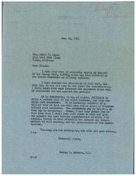 ["The document is a letter from Mrs. Edwin F. Bauer to George B. Schwabe, urging his support of the Gurney Bill, S.2303, which has been referred to the Senate Committee on Military Affairs. Schwabe responds, stating that he will consider the bill carefully and keep Bauer's views in mind, emphasizing the importance of the country's welfare and institutions. Schwabe acknowledges the need for possible amendments to the bill and thanks Bauer for writing to him."]