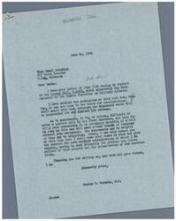 ["The document is from Hazel Brinkley to George B. Schwabe, urging support for the Gurney Bill without amendments. Brinkley expresses concern about the impact of foreign policy and the O.P.A on the country. Schwabe responds, acknowledging the importance of considering views on the bill and promising to give it serious consideration. The document also mentions dissatisfaction with the O.P.A and its impact on businesses in Tulsa."]