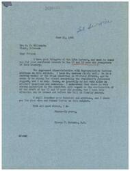 ["Dr. C.P. Gillespie expresses dissatisfaction with Representative Andrews' attitude towards the draft of 18 and 19-year-olds to Congressman George B. Schwabe. Schwabe explains his differing views on military matters compared to Andrews and hopes the issue will be resolved before the bill is passed. Schwabe thanks Gillespie for his interest and assures him that he will remember his attitude on the matter."]