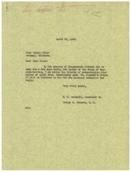 ["Miss Valera Willer wrote a letter to Representative George B. Schwabe expressing support for the House of Representatives' decision regarding the selective service act. She believes in proper incentives for a voluntary army and opposes conscription for 18, 19, and 20-year-old youths. She urges Representative Schwabe not to be swayed by opponents' threats in upcoming elections. The document was acknowledged by R. B. Heiskell, Secretary to George B. Schwabe."]