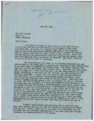 ["The document is discussing the Selective Service Act, specifically in regards to the drafting of teen-age boys into the armed forces. The author believes that the military is not giving the volunteer method a fair trial and is trying to get teen-age boys into service through other means. The author expresses skepticism towards the intentions of the President and military organizations. The document ends with the author offering assistance and appreciation for the recipient's letter."]
