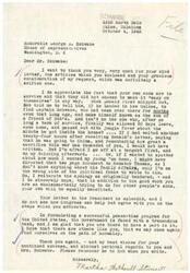 ["Martha Wetherill Stewarts is writing to Honorable George B. Schwabe to thank him for his kindness and consideration regarding her request. She acknowledges his sons' service in the military and expresses her hope for their well-being. She also praises Schwabe's efforts in advocating for steps to be taken by Congress for a successful peace-time program in the United States. Stewarts expresses her gratitude and best wishes for Schwabe's continued success."]