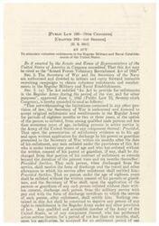 ["The Armed Forces Voluntary Recruitment Act of 1945 authorizes the Secretary of War and the Secretary of the Navy to conduct recruiting campaigns to enlist volunteers in the Regular Military and Naval Establishments. It also amends existing laws to allow for enlistments and reenlistments for specified periods of time, with provisions for discharge and benefits. The Act also outlines regulations for furlough allowances, promotions, retirement, and mustering-out payments for enlisted personnel."]