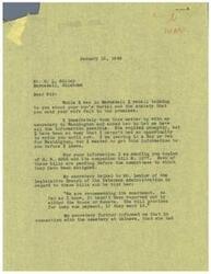 ["Mr. 0. L. Gilley from Barnsdall, Oklahoma, contacted his congressman, George B. Schwabe, regarding his son's burial and concerns about his wife's anxiety. Congressman Schwabe discussed the matter with the Veterans Administration and War Department, providing information about pending bills related to lump sum payments for life insurance of deceased service members. The establishment of a national cemetery in Okinawa was also discussed, with uncertainties due to ongoing operations in the Pacific theater. Mr. Gilley was advised to follow up in a few months for more information. Additionally, Congressman Schwabe shared positive feedback from his recent district tour and requested assistance with handling other cases."]