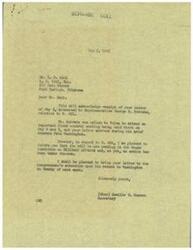 ["The document includes letters from L. B. Hohl to Representative George B. Schwabe, asking for support for Senate Bill No. 421, which aims to promote men taken prisoners by the Japanese in the Philippines. Schwabe acknowledges receipt of the letters and expresses his intention to support the bill, which is currently pending in the House Committee on Military Affairs. Hohl emphasizes the importance of not discriminating against these prisoners and highlights the need for the government to show appreciation for their sacrifices."]