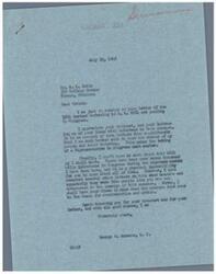 ["The first text is a response from Representative George B. Schwabe to a letter from Mr. A. M. Smith regarding H.R. 6954, expressing gratitude for the input and stating that he will consider the views of constituents when the measure comes up for consideration. The second text is a letter from Arthur Marion Smith requesting support for H.R. 6954, which aims to provide retirement benefits for Reserve Officers to maintain military proficiency and national security. Smith asks for Schwabe's support and cooperation in passing the measure."]