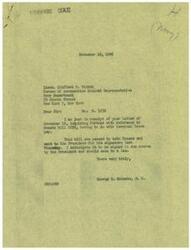 ["Lieut. Clifford P. Hickok inquires about the status of Senate bill 1036 regarding terminal leave pay. Congressman George B. Schwabe informs him that the bill has been passed by both Houses and sent to the President for signing. The bill is likely to become a law soon. There are other bills related to terminal leave pay being considered as well."]
