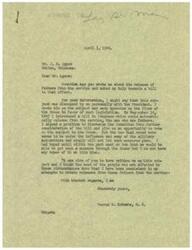 ["The document is a letter from George B. Schwabe, a member of Congress, to Mr. J. M. Agnew regarding a bill to automatically release fathers from the military. Schwabe explains that he has personally discussed the issue with the President, introduced a bill in Congress, and signed a petition to push for the bill's consideration. However, he expresses frustration that the bill has not been passed due to opposition from the military authorities and the New Deal crowd. Schwabe thanks Agnew for his support and acknowledges the importance of releasing fathers from the service."]