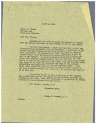 ["Mrs. Thomas wrote to George B. Schwabe asking for help in passing a bill that would automatically release fathers from the military service. Schwabe had introduced a bill on this subject in Congress, but it was not passed due to opposition from the military authorities. Mrs. Thomas expressed her frustration with the military keeping men in service for longer than necessary, especially fathers who want to return home. She asked Schwabe to do anything he could to help in this matter."]