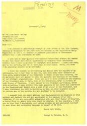 ["The document consists of two letters, one from Representative George B. Schwabe acknowledging the support for his bill HR 4376 which aims to release members of the armed forces who want to resume their education. The second letter is from William Smith Malloy, an attorney, expressing his support for the bill and sharing a personal example of how delayed education for service members could have negative consequences. Malloy urges other members of Congress to support the bill as well."]