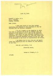 ["The document is from Congressman George B. Schwabe to Dr. Russell L. Kurtz in response to Kurtz's interest in amendments to the Pay Adjusted Bill for Military Personnel. Schwabe expresses increased interest in the bill and assures Kurtz that he will support the amendments to increase pay for active military duty and retired officers. Kurtz also expresses gratitude and support for the bill."]