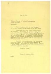 ["The document is a response to a telegram from the Oklahoma Society of Medical Technologists urging support for HR 3147. The recipient, George B. Schwabe, acknowledges receipt of the telegram and expresses willingness to support the bill after discussing it with Representative Adams. Schwabe is in favor of assisting the medical profession in providing maximum service to humanity."]