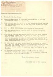 ["The document is a letter from soldiers urging Congress to take action to end the war and bring troops home. They call for the termination of the war, the removal of incompetent officials in the government, a free press, reduction of naval vessel crews, clear demobilization policies, and the discharge of drafted men who have completed 18 months of service. They emphasize the importance of transparency and communication with the public."]