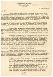 ["The document expresses frustration with the War Department's decision and the confusion it has caused among soldiers. Suggestions are made for revising the Redeployment Policy, including revising estimates for personnel needed, reviewing low-pointers eligible for replacements, discontinuing discharge of non-essential personnel, continuing the draft, reducing personnel at United States installations, providing statistics on personnel, allowing veterans to return to the U.S., establishing a clear State and War Department policy, and eliminating the shortage of civilian personnel. The document concludes with a plea for action to address the concerns of soldiers."]