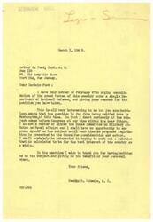 ["Captain Arthur M. Ford wrote to Representative George B. Schwabe urging the consolidation of the armed forces under a single Department of National Defense to increase efficiency and be better prepared for potential attacks. Representative Schwabe responded, stating that the issue is not settled in Washington and he will consider the proposal when it is presented to Congress. Schwabe thanked Ford for sharing his views and expressed interest in finding a solution that is in the best interest of the country."]