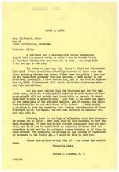 ["Mrs. Gibbs wrote a letter to Congressman Schwabe expressing concern about her son, Sgt. James B. Gibbs, and other soldiers who have not been discharged from the military despite promises of demobilization. Congressman Schwabe explains that he has tried to pass bills for discharge, but has been unsuccessful due to opposition from the President and the New Deal majority in Congress. He offers to help Mrs. Gibbs if she can provide evidence of hardship or other valid reasons for her son's discharge. Mrs. Gibbs asks for Congressman Schwabe's assistance in getting her son and other Oklahoma boys back home as quickly as possible."]