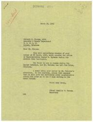 ["The document consists of two letters. The first letter is from Miss Camille M. Gameau, the secretary of Representative George B. Schwabe, acknowledging receipt of a letter from Calvert C. Shouse regarding a motion to grant permanent appointments and advancements in rank for military personnel after the war. The second letter is from Calvert C. Shouse himself, endorsing the motion and requesting Representative Schwabe's support for the welfare of regular Army and Navy personnel who have served during the war."]
